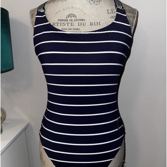 Nautica Women's Cross Back One Piece Swimsuit Navy & White Stripe X-Large NWOT - Picture 5 of 13